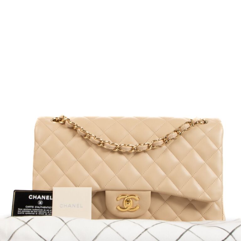 Chanel Vintage Classic Quilted Medium Double Flap Beige Lambskin