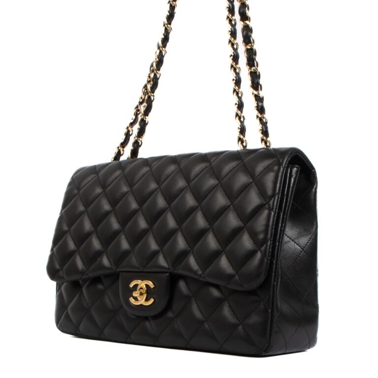 Chanel Black Lambskin Large Classic Single Flap Bag ○ Labellov