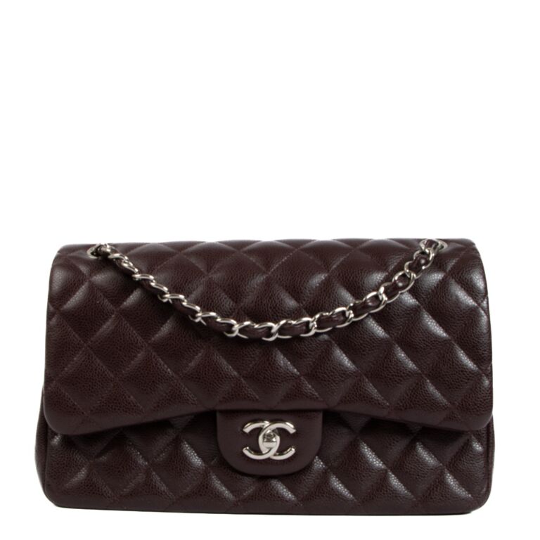 Chanel Burgundy Caviar Leather Large Classic Flap Bag ○ Labellov