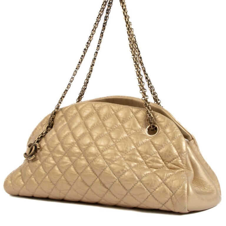 Chanel Bowling Bag Glazed Leather Apricot Gold Chain