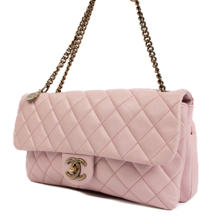 Chanel Small Elegant Chain Flap Bag Pink and Beige Tweed Gold Hardware in  2023