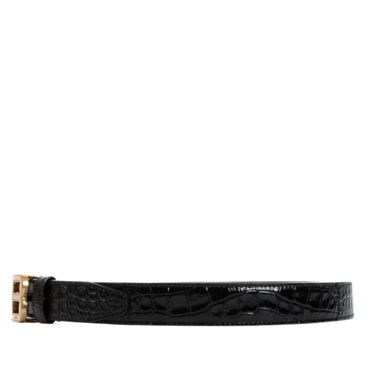 BALENCIAGA クロコダイル風 ブラックベルト Balenciaga Black Crocodile Embossed Belt - size 80