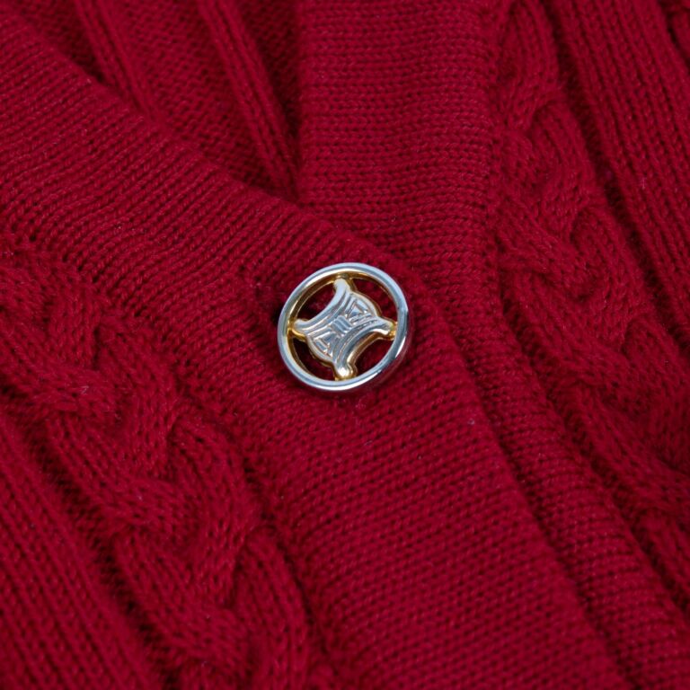 Celine Vintage Red Knit Triomphe Button Cardigan ○ Labellov