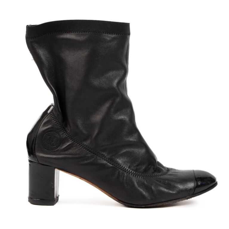 Chanel Black Leather Cap Toe Ankle Boots Size 39 Labellov