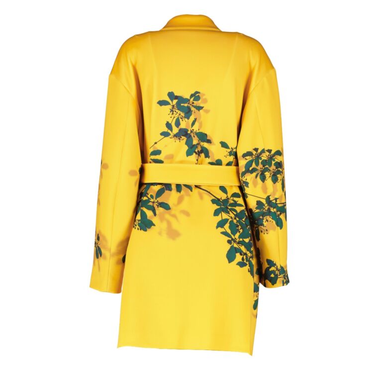 Dries Van Noten Yellow Floral Print Belted Coat - Size 38