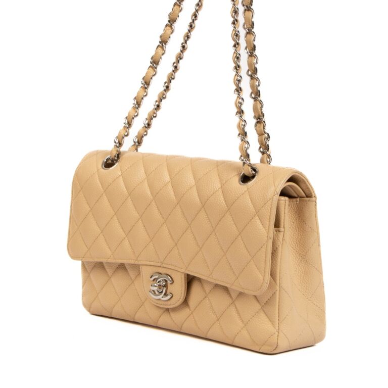 Chanel Beige Caviar Leather Medium Classic Flap Bag ○ Labellov ○ Buy and  Sell Authentic Luxury