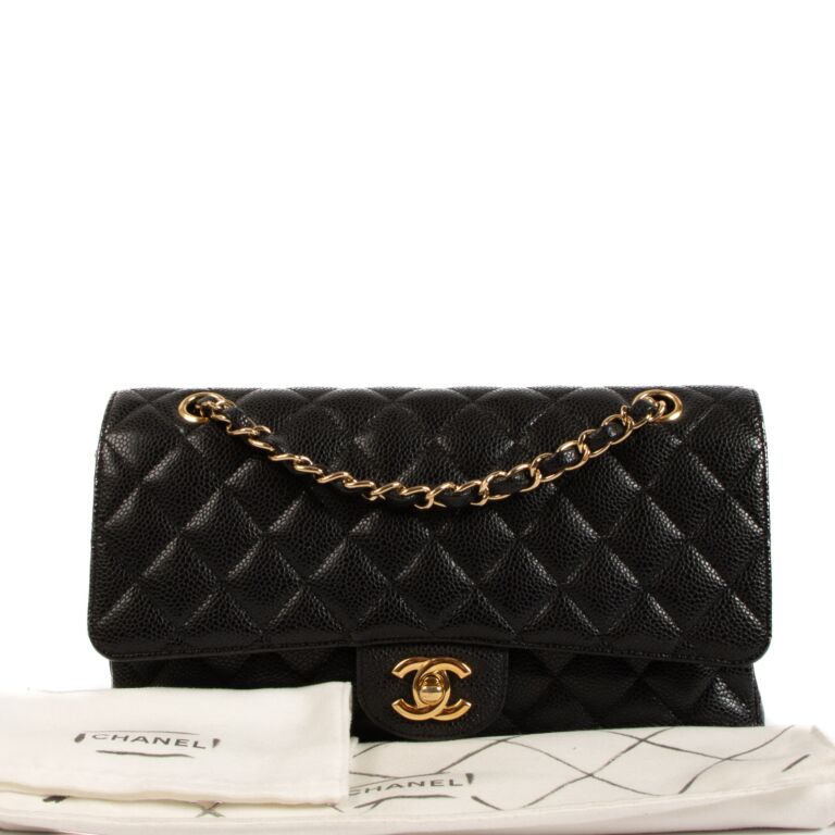 Chanel medium classic black caviar clearance
