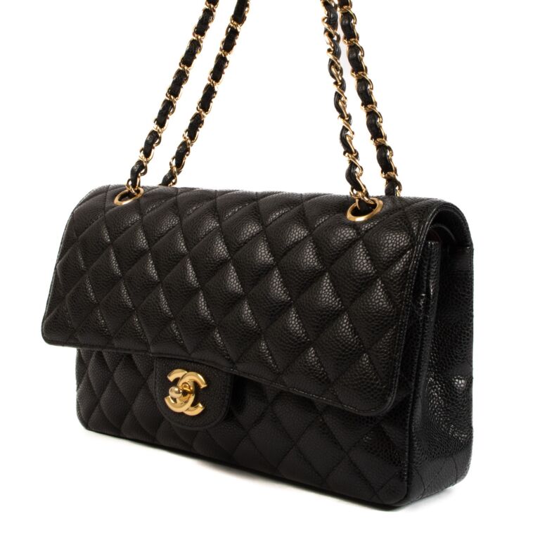 Chanel Black Caviar Leather Medium Classic Flap Bag Labellov