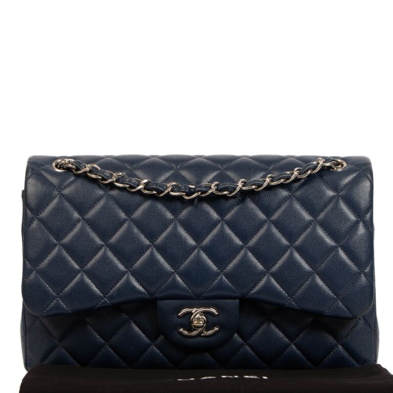 CHANEL Classic Flap Caviar Leather Wallet Navy Blue