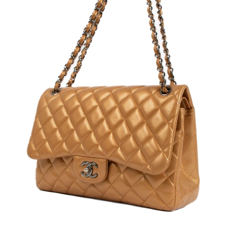 Chanel Classic Large Timeless Double Flap Bag Beige Caviar