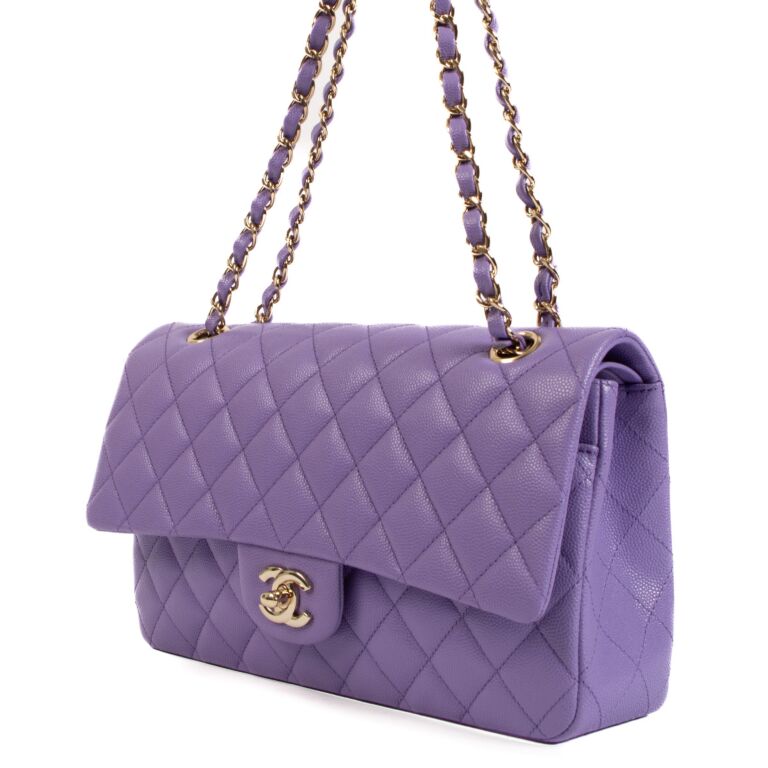 Chanel Medium Classic Double Flap Light Purple Caviar Silver Hardware