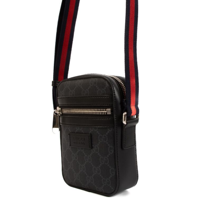 Gucci GG Supreme Monogram Web Messenger Bag in Black