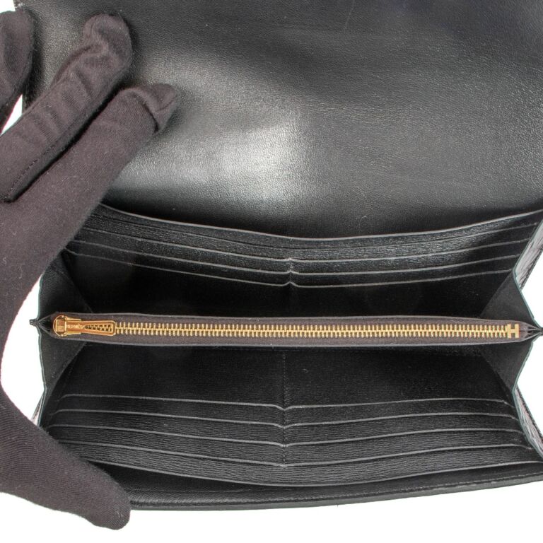 Hermès Black Alligator Mat Constance Long Wallet ○ Labellov