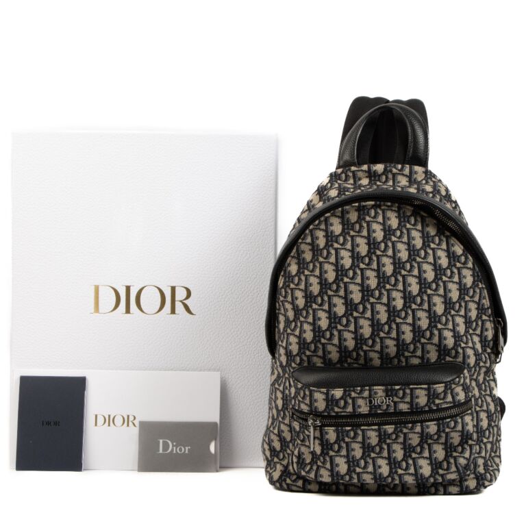 Kid's Rider Backpack Beige and Blue Dior Oblique Jacquard