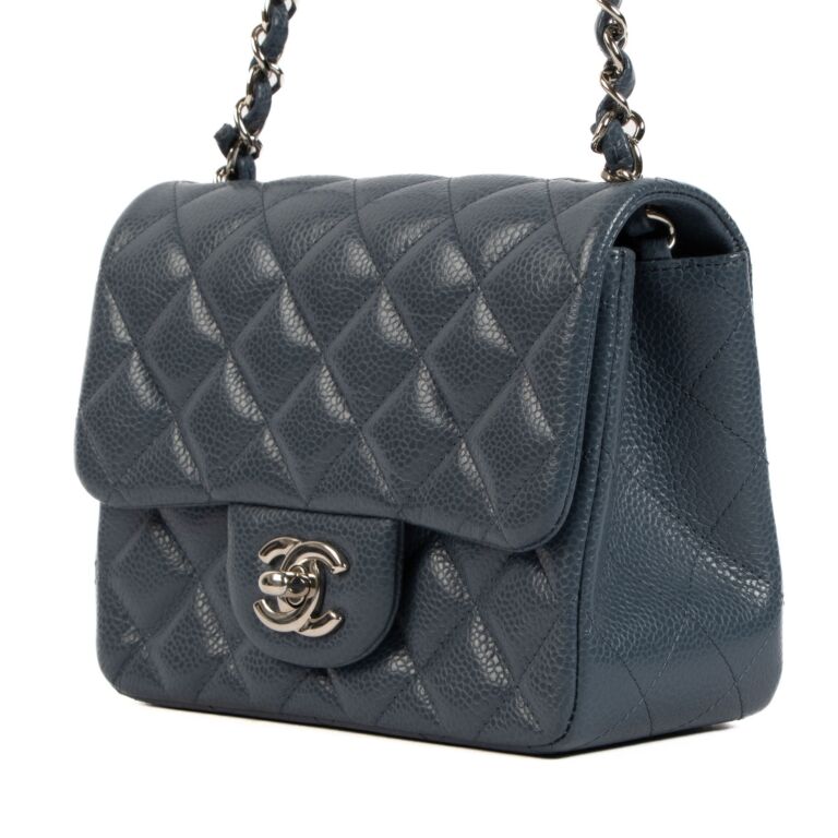 Chanel Blue Caviar Mini Square Classic Flap Bag PHW Labellov