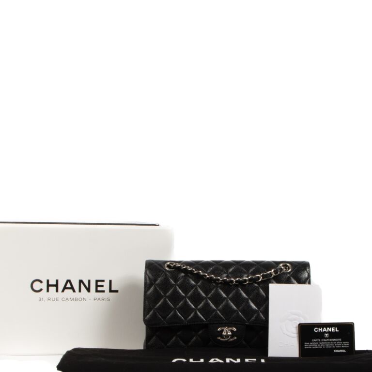 Chanel Black Medium Caviar Leather Classic Flap Bag ○ Labellov