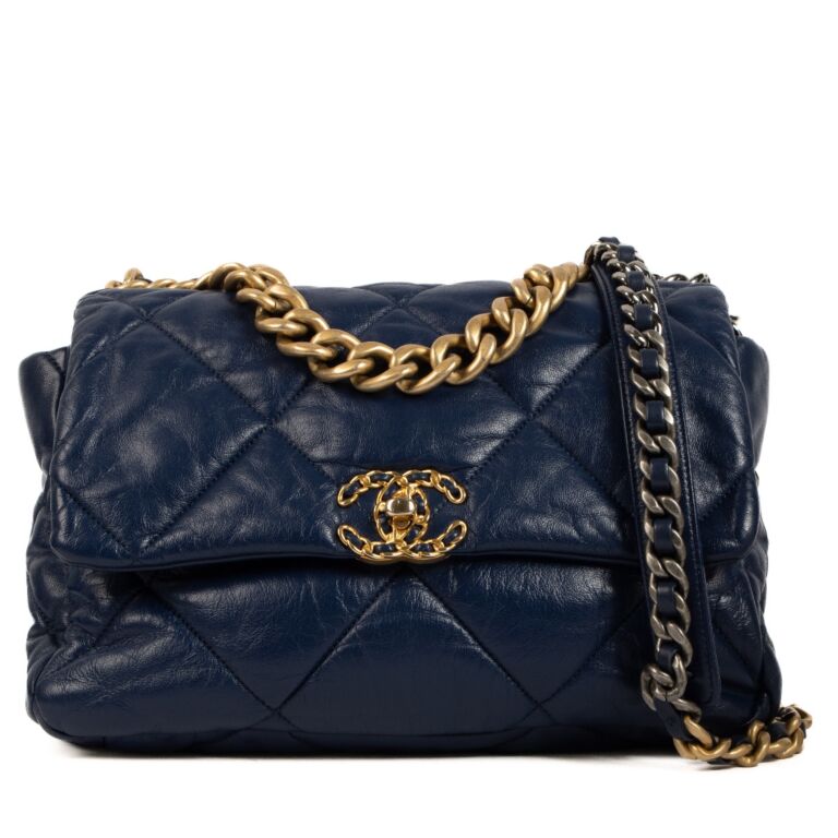 100% AUTHENTIC Chanel 19 Large Goatskin Blue handbag