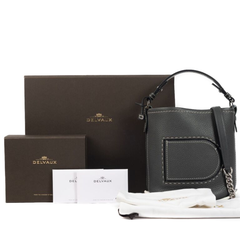 Delvaux Grey Le Pin Mini Bucket Surpiqué Crossbody Bag +