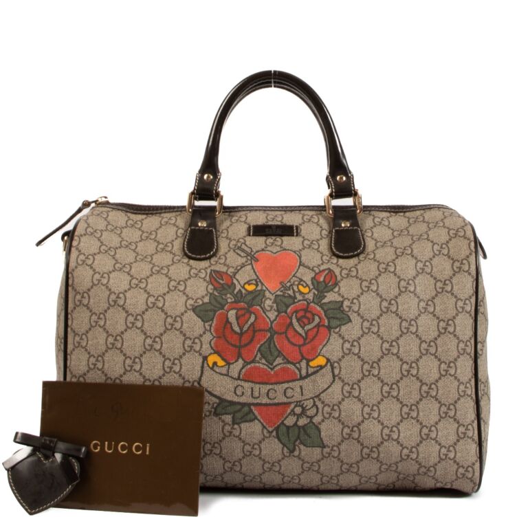 Gucci - Authenticated Boston Handbag - Leather Grey for Women, Never Worn