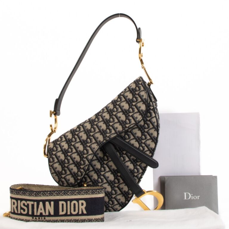 Christian Dior Blue Oblique-jacquard Saddle Bag with Strap