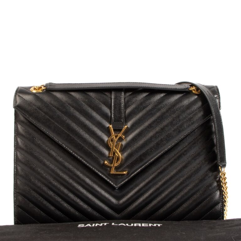 Saint Laurent Black Leather Large Envelope Chain Bag Labellov