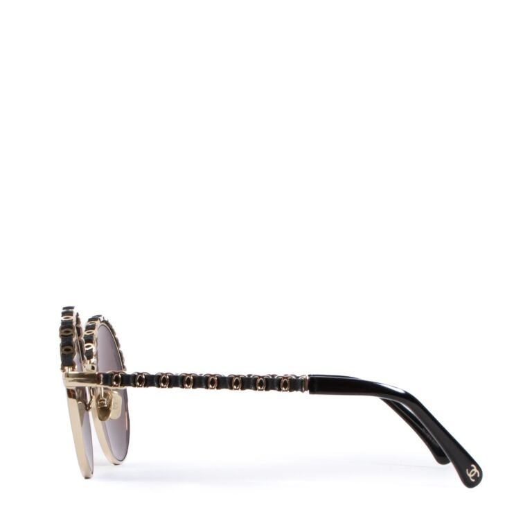 CHANEL Metal Calfskin Round Chain Sunglasses 4265-Q Black 790487