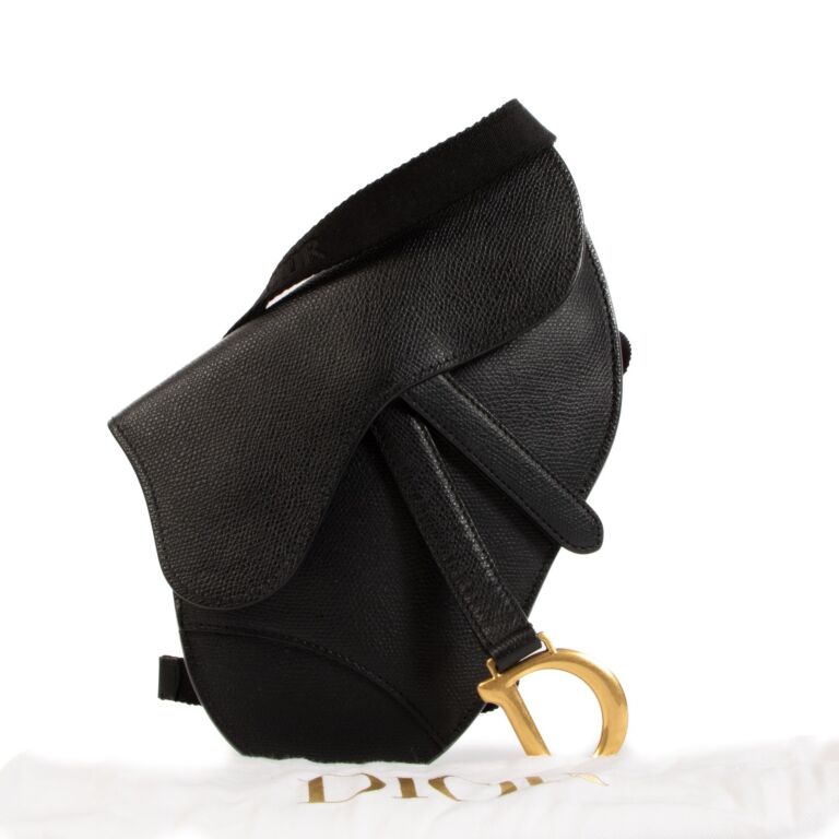 CHRISTIAN DIOR Saddle Pouch Waist Bag Black Leather Rare Genuine Product