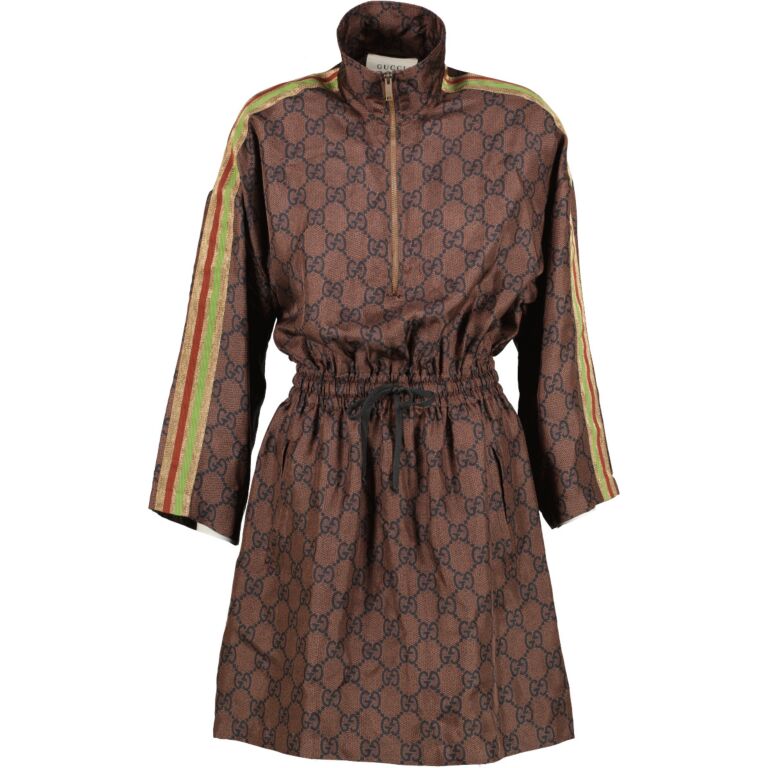 Gucci Brown Silk Logo Dress size M Labellov Buy and Sell Authentic Luxury