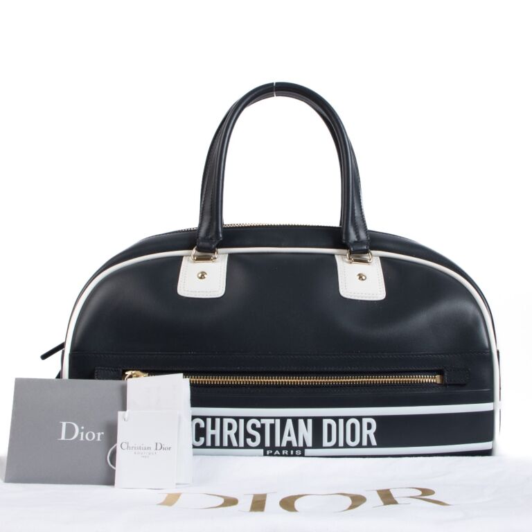 Christian Dior Blue Leather Vibe Bowling Bag Labellov Buy and Sell Authentic Luxury
