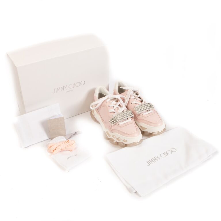 Jimmy Choo Powder Pink Crystal Strap Sneakers - size 38 1/2