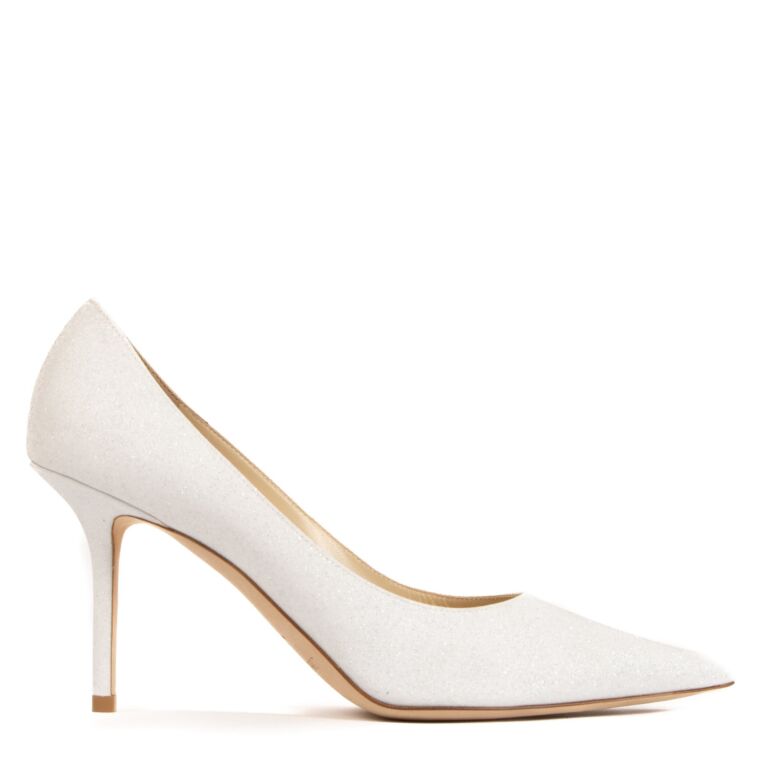 Jimmy Choo White Bridal Glitter Pumps size 38.5 Labellov Buy and Sell Authentic Luxury