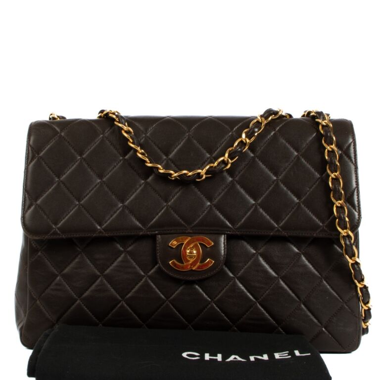Chanel Brown Quilted Lambskin Large Classic Flap Bag Labellov