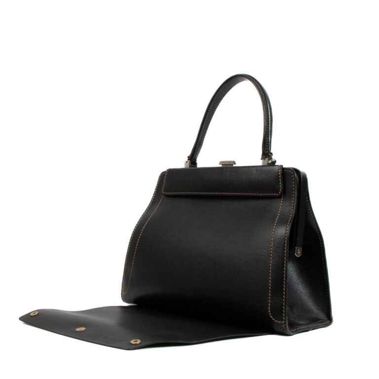 ◆VALLUAT◆ Dellua bagBlack 4-14 Delvaux Black Jumping Illusion Top Handle Bag ○ Labellov