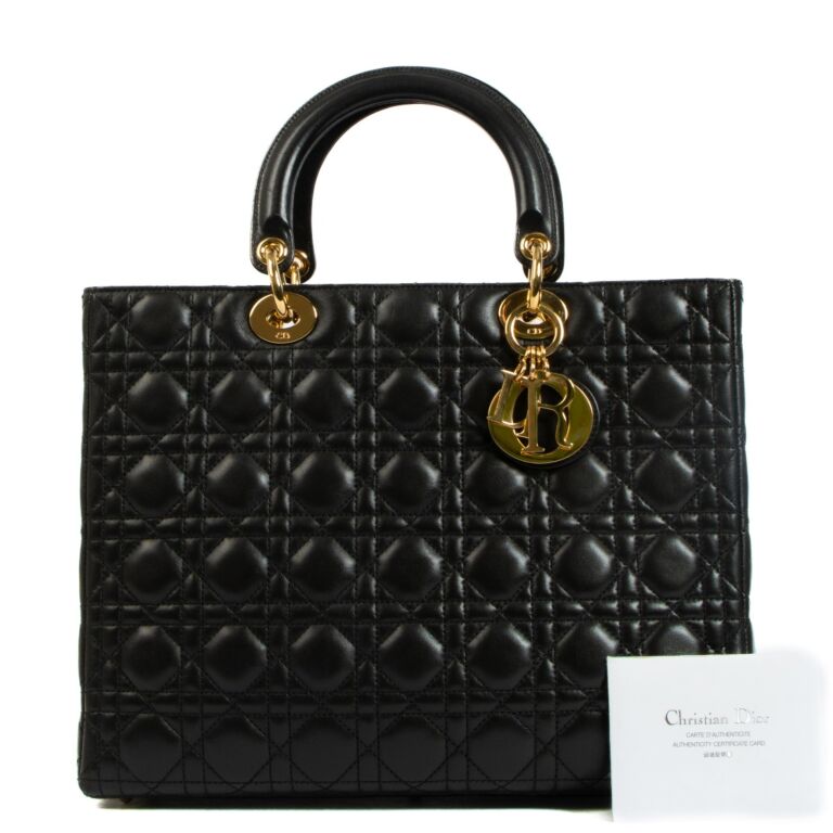 Christian Dior Black Cannage Lambskin Large Lady Dior Bag