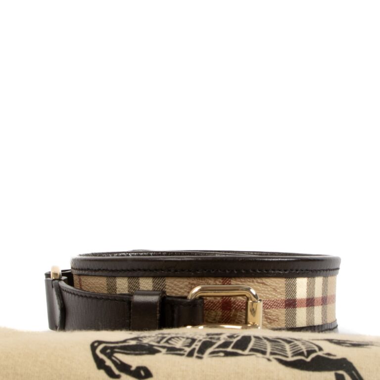 Burberry Check and Leather Belt , Size: S