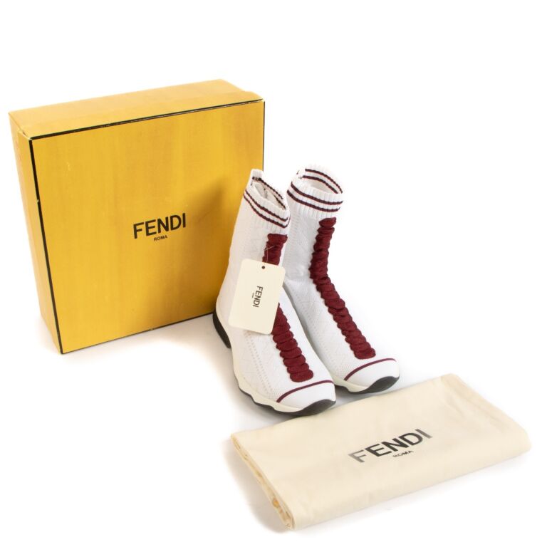 Fendi White and Burgundy Sock Sneakers size 40 Labellov Buy and Sell Authentic Luxury