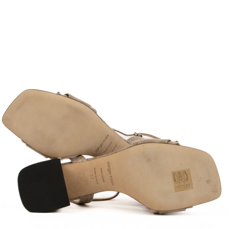 Sergio Rossi Nude Crocodile Embossed Prince Sandals - Size 37