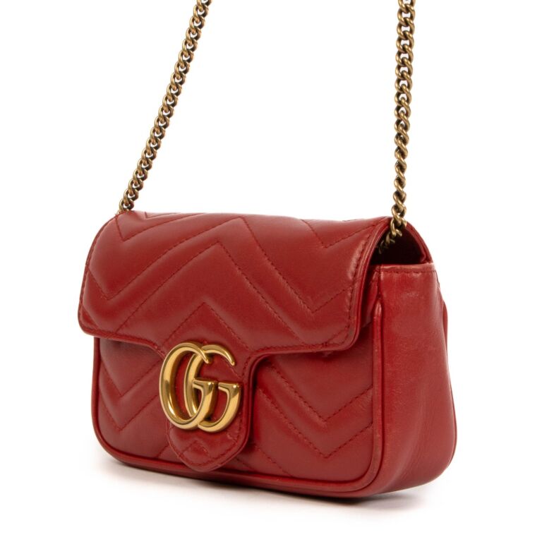 Gucci Red Matelassé Leather Super Mini GG Marmont Bag