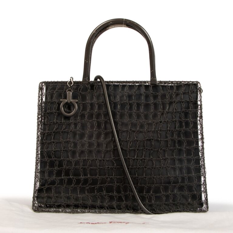 Ferragamo Grey Crochet Metal Mesh Crossbody Bag ○ Labellov ○ Buy