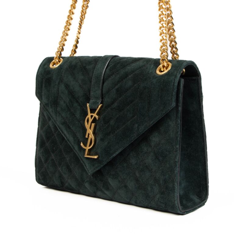 Saint Laurent Green Suede Medium Envelope Crossbody Labellov