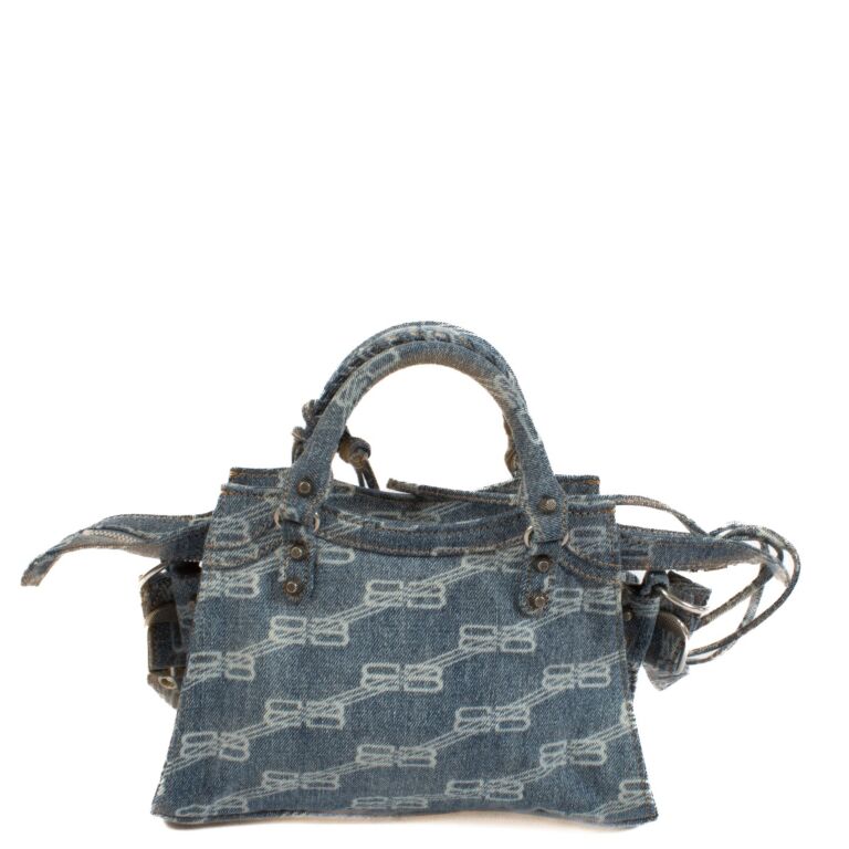 Balenciaga Blue BB Monogram Denim Neo Cagole XS Bag