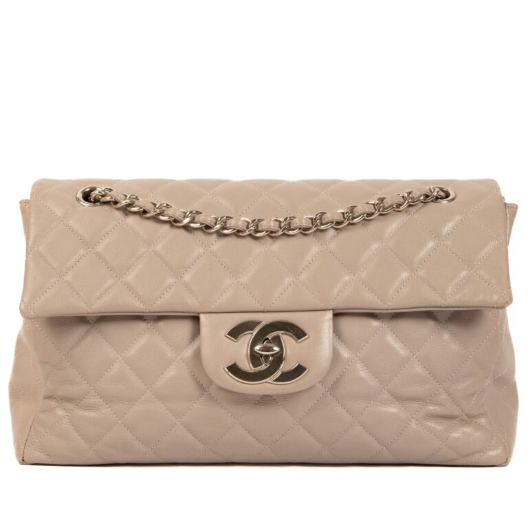 Chanel Black and Beige Striped Patent Classic Double Flap Bag Silver Hardware, 2014 (Very Good)