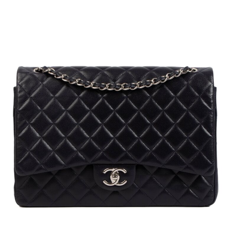 Chanel Blue Caviar Leather Maxi Classic Flap Bag Labellov
