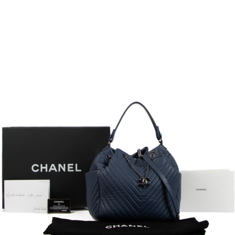 Chanel Blue Chevron Deerskin Urban Spirit Chain Bucket Bag Labellov Buy and Sell Authentic Luxury