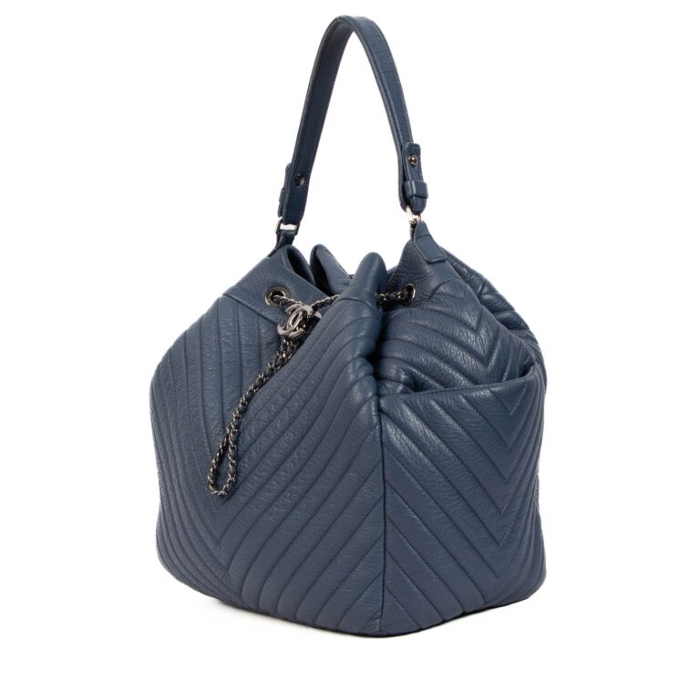 Chanel Blue Chevron Deerskin Urban Spirit Chain Bucket Bag