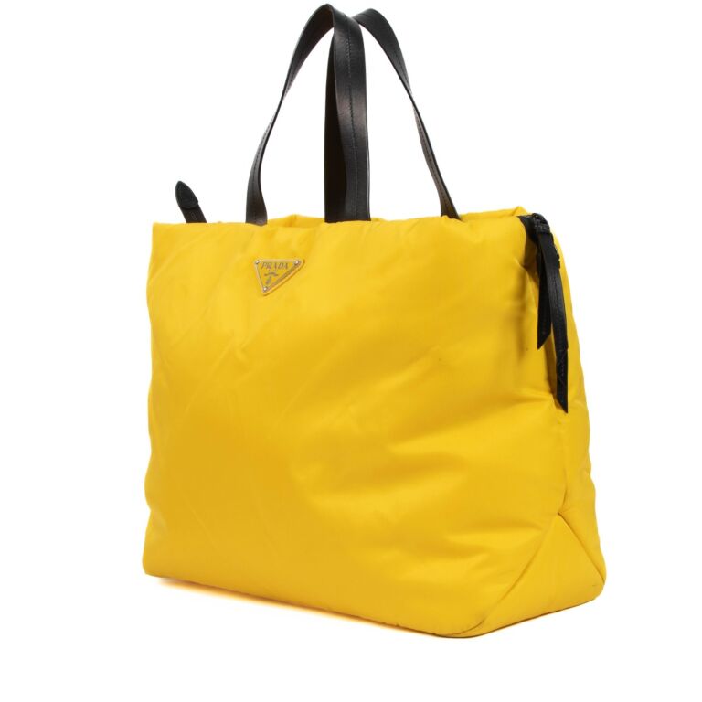 Prada Yellow Padded Nylon Medium Tote Bag ○ Labellov ○ Buy and Sell  Authentic Luxury
