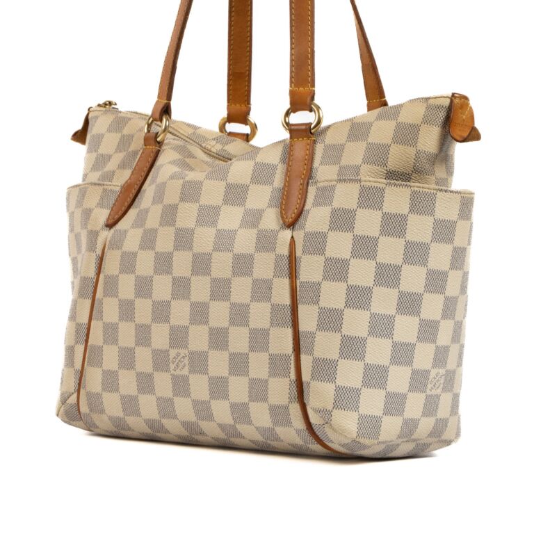 Auth Louis Vuitton Totally GM White Checkered Coated Canvas Shoulder Tote  Bag