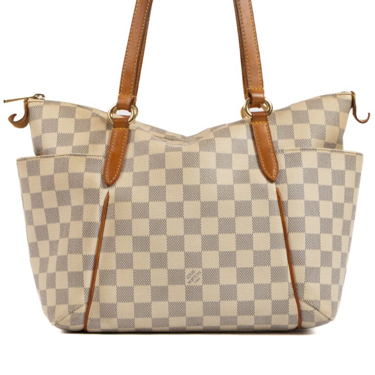 Auth Louis Vuitton Totally GM White Checkered Coated Canvas Shoulder Tote  Bag