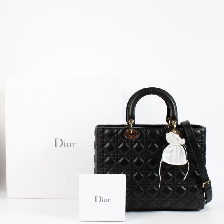 Christian Dior Black Cannage Large Lady Dior Bag ○ Labellov