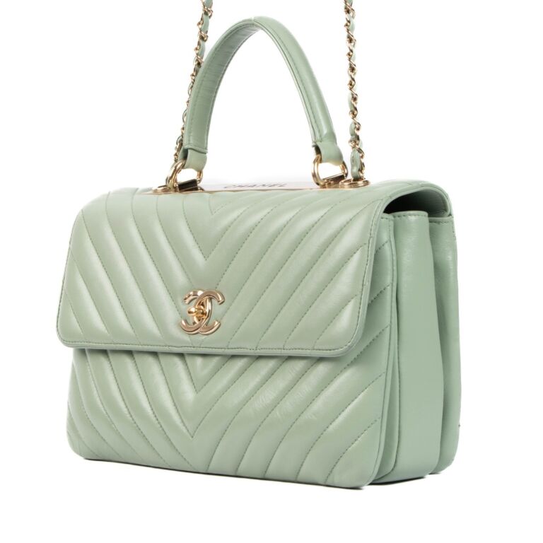 CHANEL Trendy CC Bag Medium Mint Green Lambskin with Silver Hardware 2017